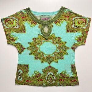 Robert Graham Paisley Print Top Embroidered Keyhole Trim Neckline Size XS